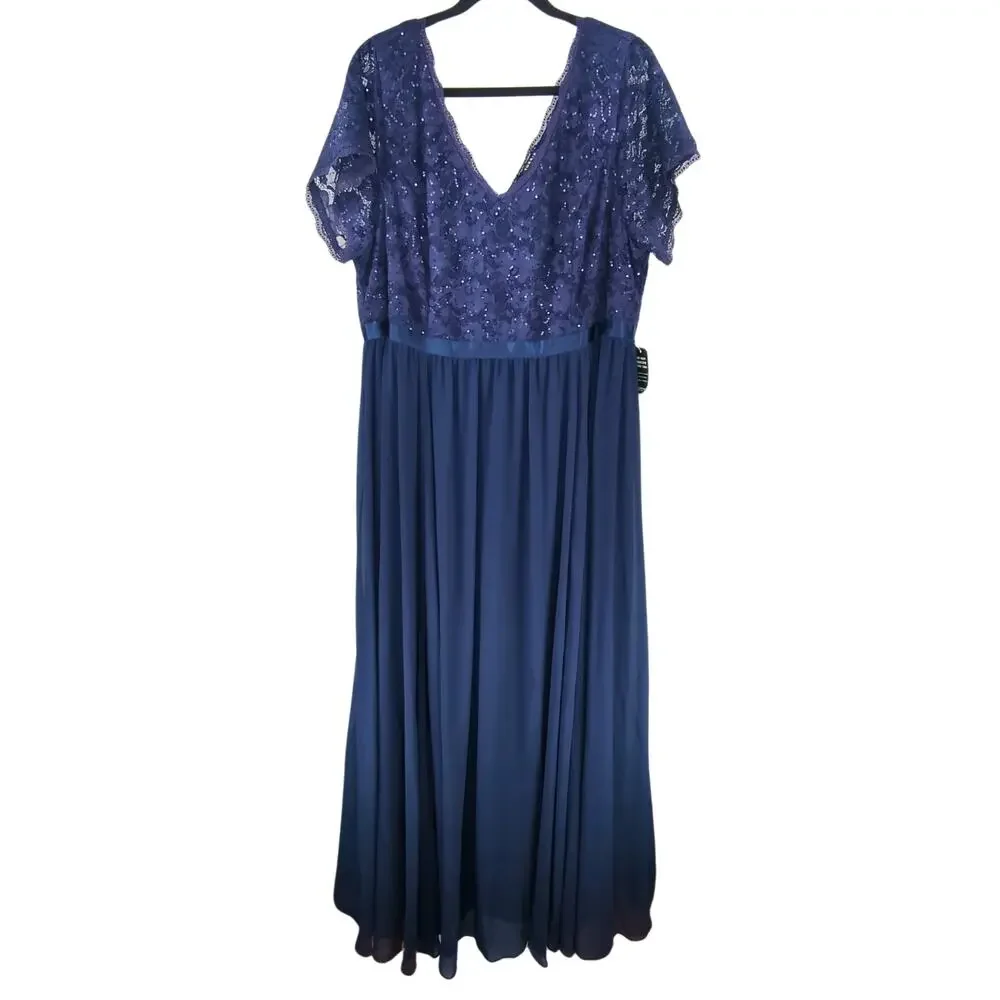 Torrid Plus Size 24 Sequin Lace Maxi Dress Navy Evening Gown NWT - Picture 8 of 12